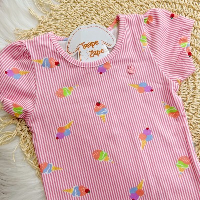 Conj. Blusa Listrada Sorvetinhos e Short Saia - Rosa